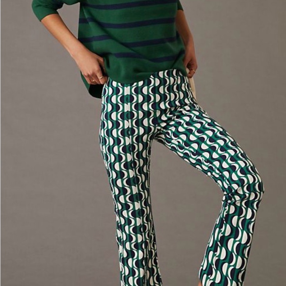 Maeve Green and White Geometric Cropped Pants